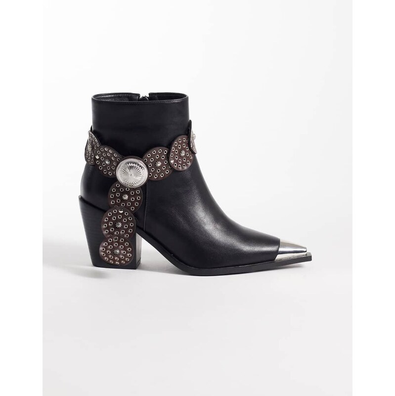 Azalea Wang Verrill studded belt western boot in black 114703969