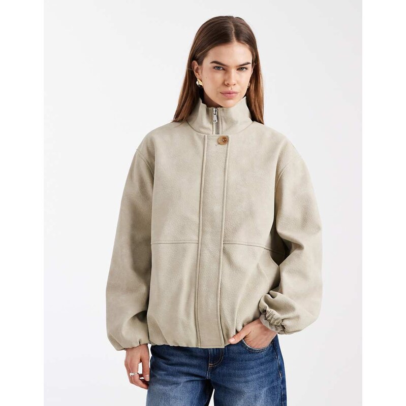 ASOS DESIGN ASOS oversized leather look bubble hem funnel neck