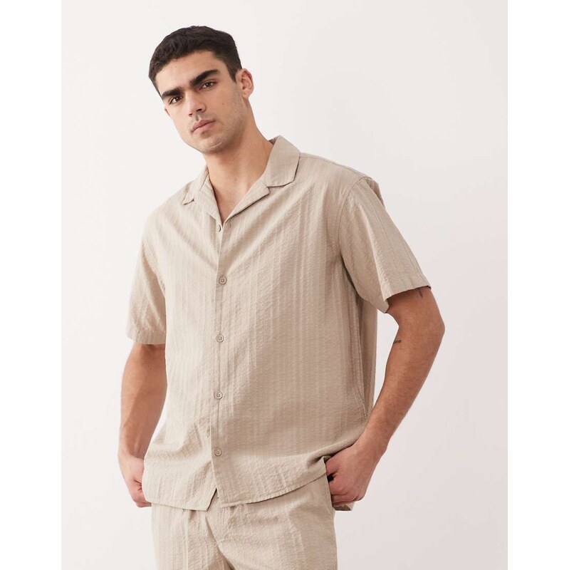 Jack & Jones co-ord textured shirt with short sleeves in beige