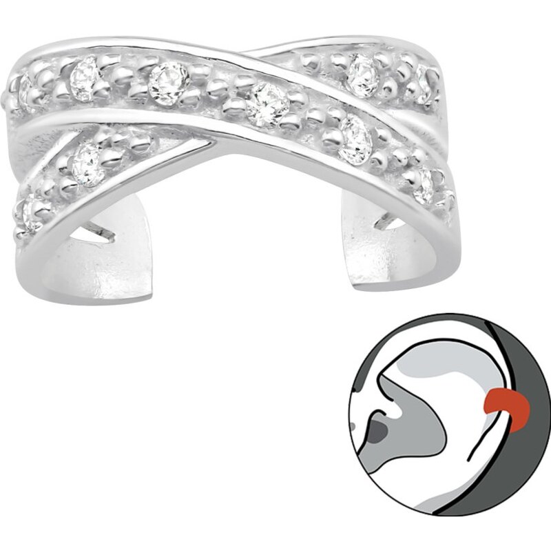 Stříbrná záušnice 925 překřížená s 10 zirkony (ear cuff) – 1 ks