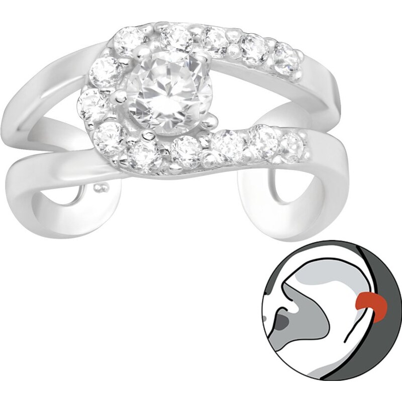 Stříbrná záušnice 925 se 14 zirkony (ear cuff) – 1 ks
