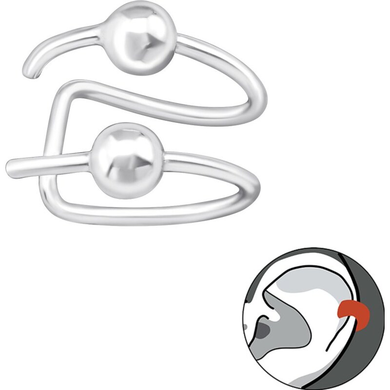 Pravé stříbro Stříbrná záušnice 925 se dvěma kuličkami (ear cuff) – 1 114489966