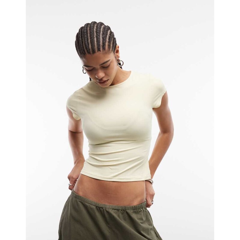 ASOS DESIGN polyamide slinky baby tee in buttermilk-Yellow