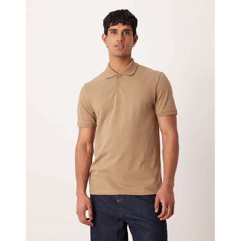 ASOS DESIGN Essentials regular fit polo in brown pique