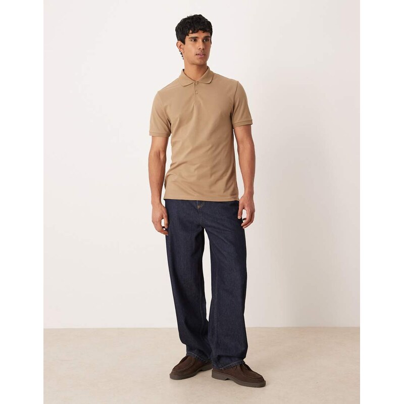 ASOS DESIGN Essentials regular fit polo in brown pique