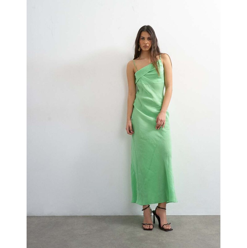 Topshop off shoulder midi dress in apple green