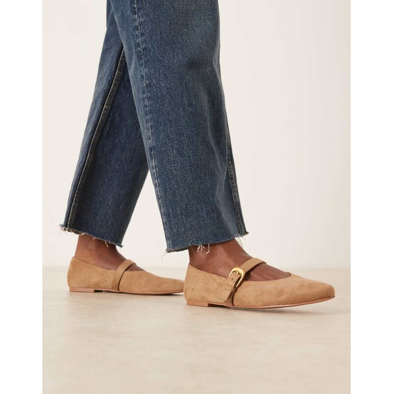 ASOS DESIGN Leah mary jane ballets in sand suedette-Neutral 115517069