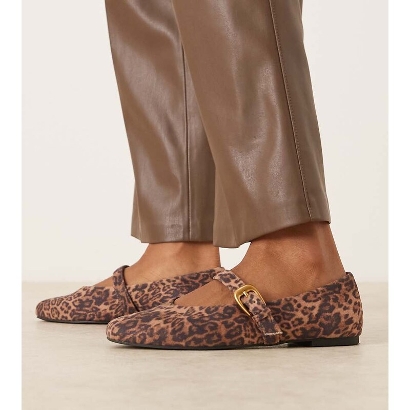 ASOS DESIGN Wide Fit Leah mary jane ballets in leopard-Multi 115517077