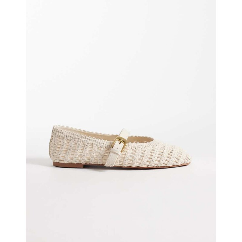 ASOS DESIGN Leah crochet mary jane ballets in cream-White
