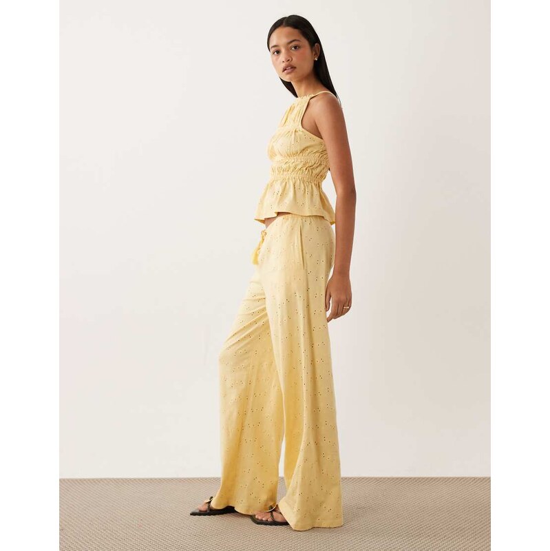 ASOS DESIGN wide leg drawcord tassel detail jersey broderie co