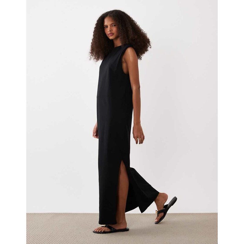 ASOS DESIGN shoulder pad T-shirt midi dress in black