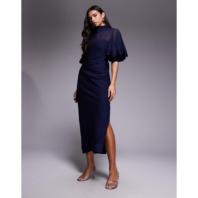 ASOS DESIGN half wide sleeve column chiffon and satin contrast