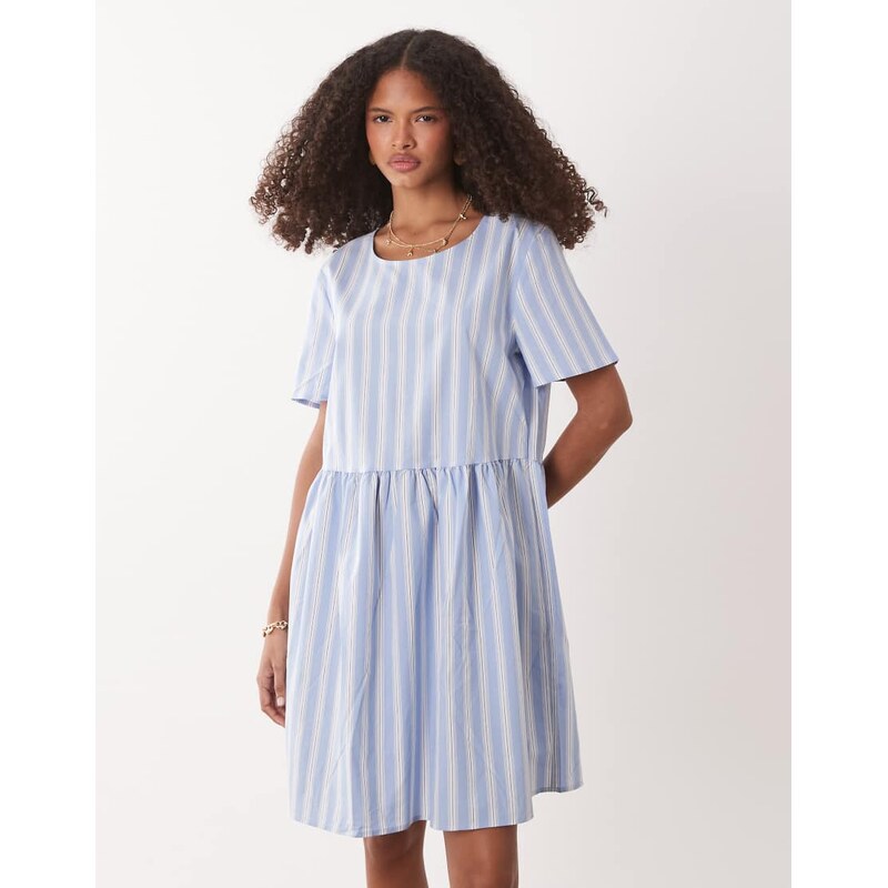JDY short sleeve mini dress in light blue stripes