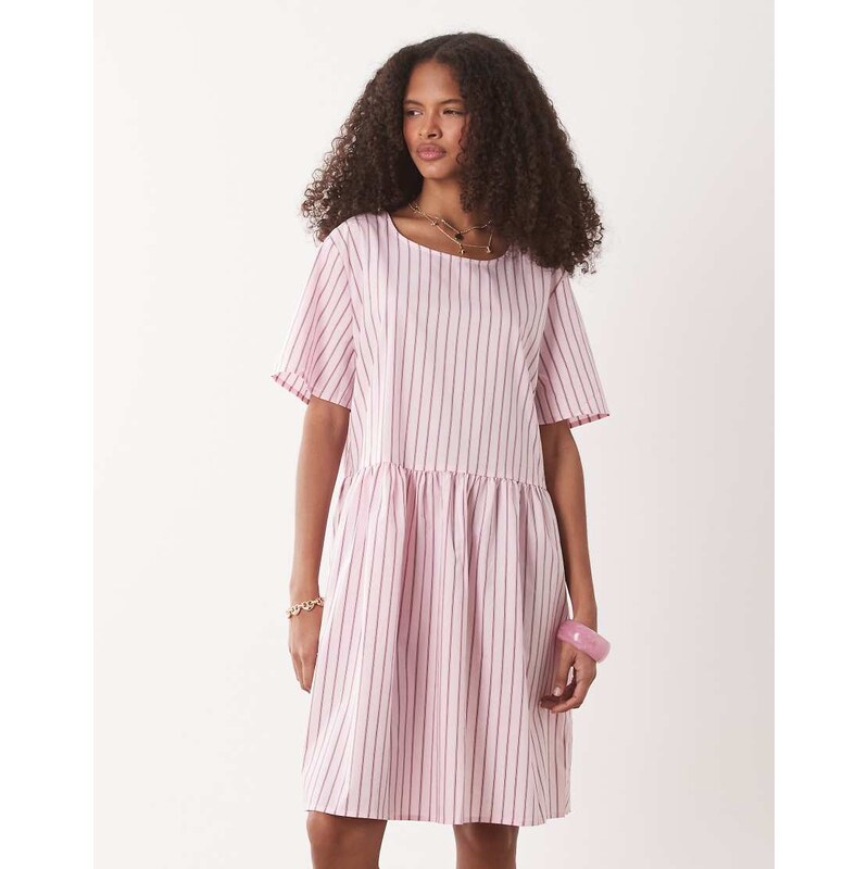 JDY short sleeve mini dress in pink stripes