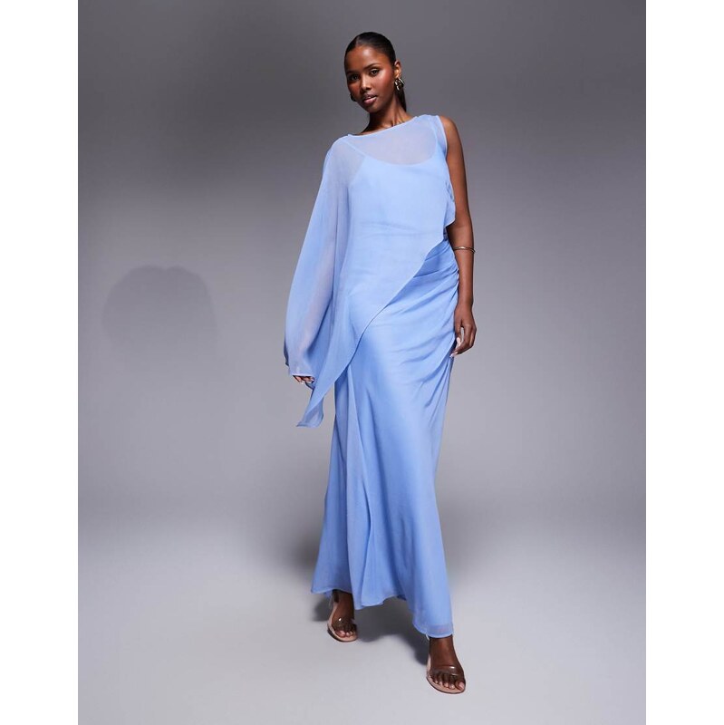 ASOS DESIGN draped batwing asymmetric one sleeve maxi dress in