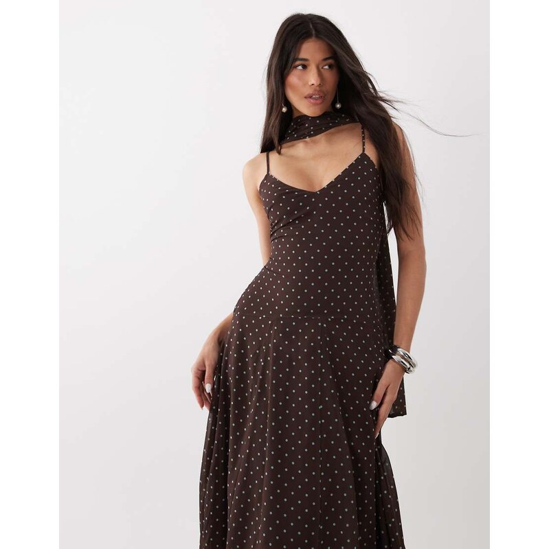 4th & Reckless scarf detail cami chiffon maxi dress in chocolate and 114492067