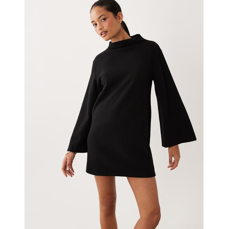 ASOS DESIGN supersoft wide sleeve mini dress in black