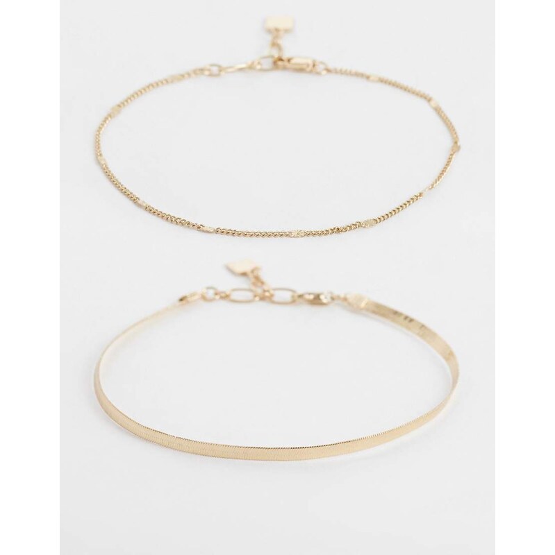 ASOS DESIGN pack of two anklets in gold tone 114492073
