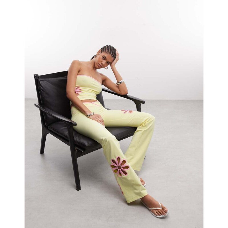 I.AM.GIA Daisy cotton rich contrast floral cutout flared trousers co 115110905