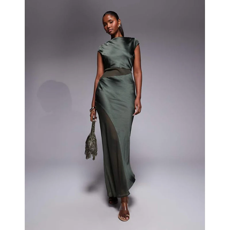 asos design short sleeve slinky maxi dress in khaki ASOS Design - Maxi Dress - Women - Polyester/Spandex - 00 US