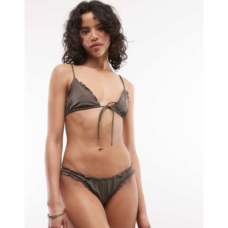 Weekday frilly bikini bottoms in dark mole-Grey