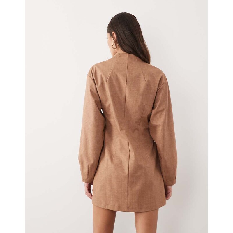ASOS DESIGN pleat waist detail structured blazer dress in beige-Multi