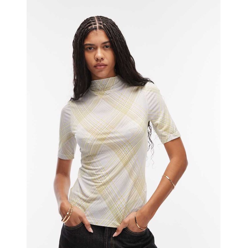 & Other Stories funnel neck top in grey grid check
