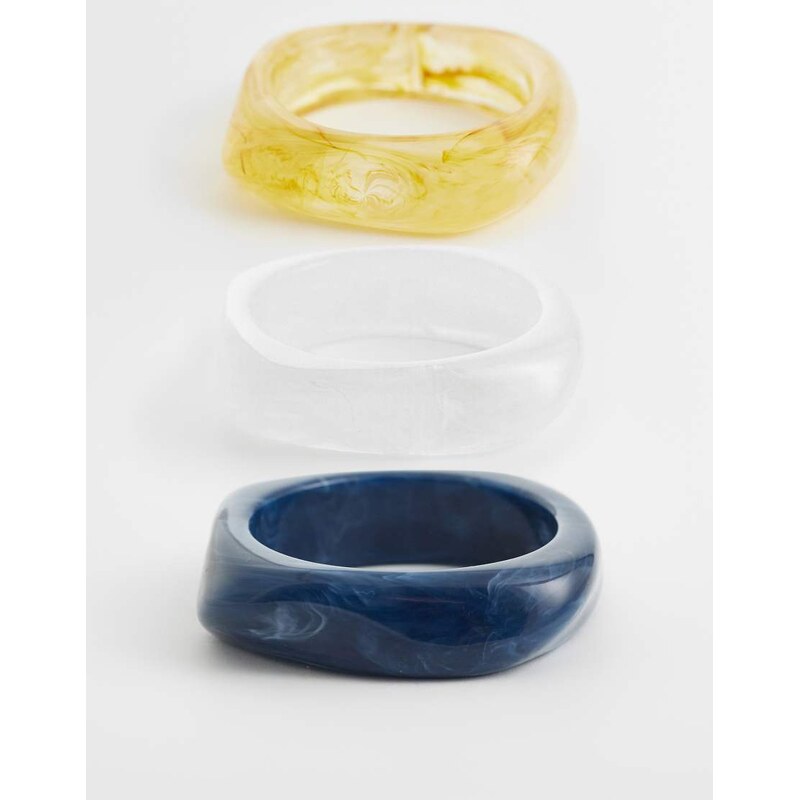 ASOS DESIGN pack of 3 resin bangles in clear and blue-Multi 114492145