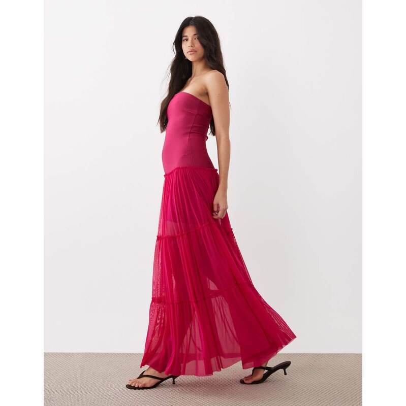 Rare London exclusive bandage bandeau dropped waist tiered mesh maxi 114492050