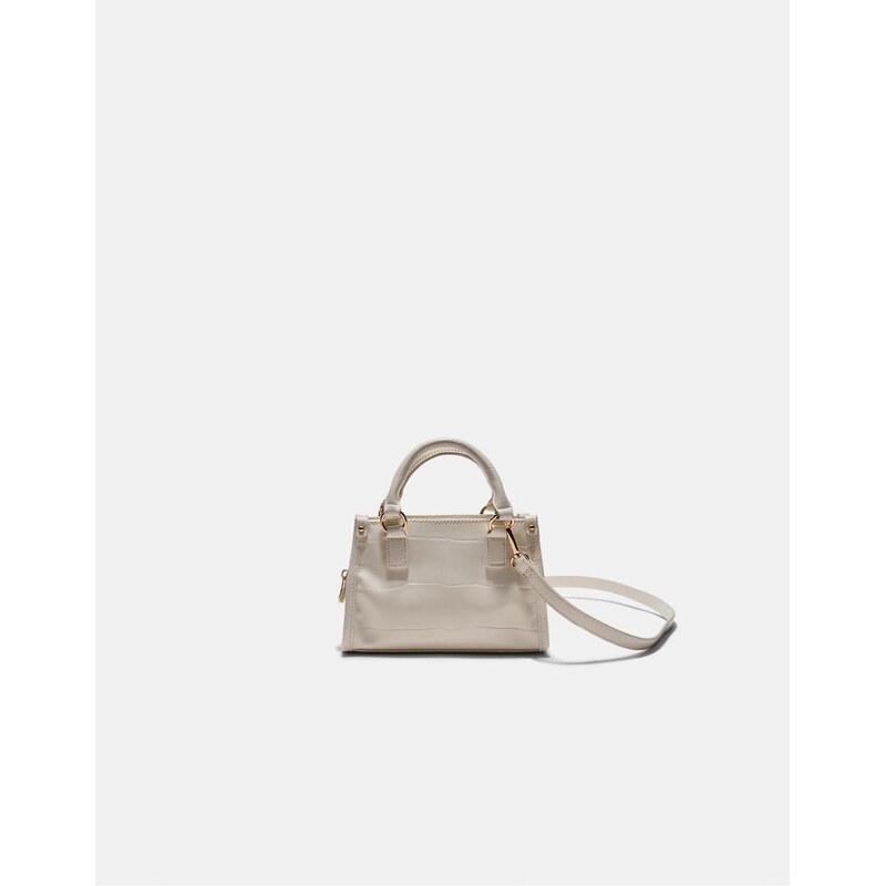 Stradivarius Mock croc mini tote bag in ecru-White 114492154