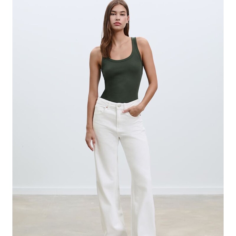 Stradivarius Tall d92 straight wide jeans in white
