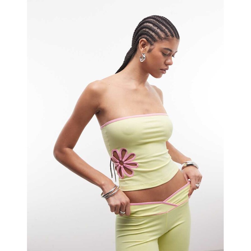 I.AM.GIA Daisy cotton rich bandeau contrast floral cutout top co-ord 114492075