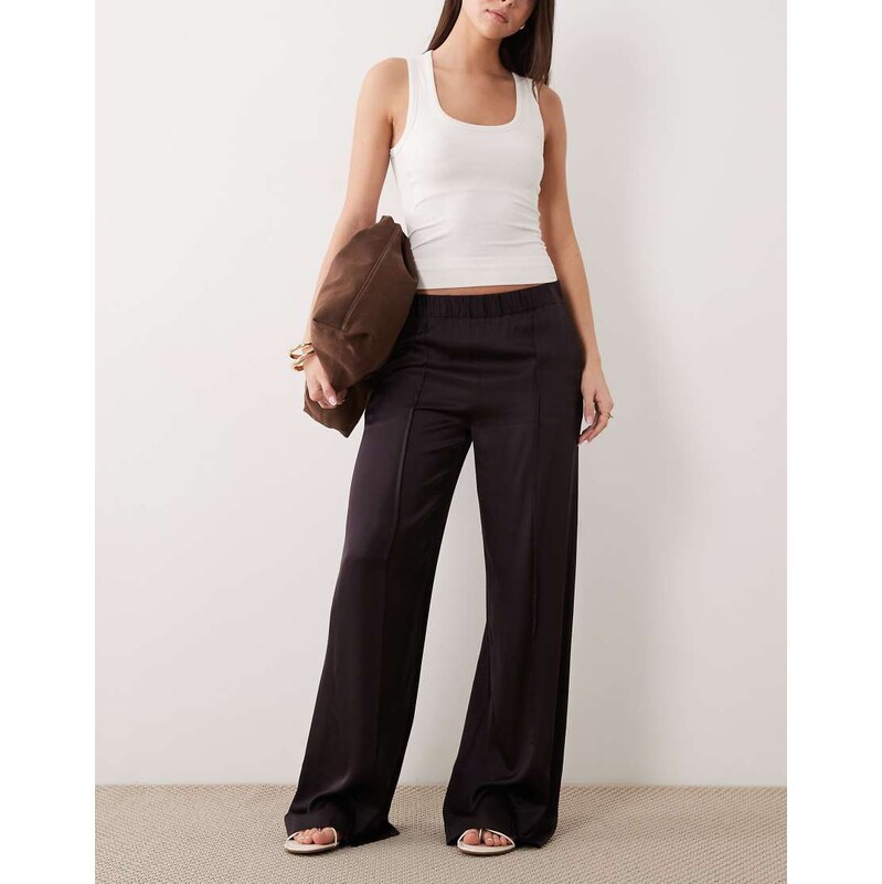 Mango satin straight trousers in chocolate-Brown