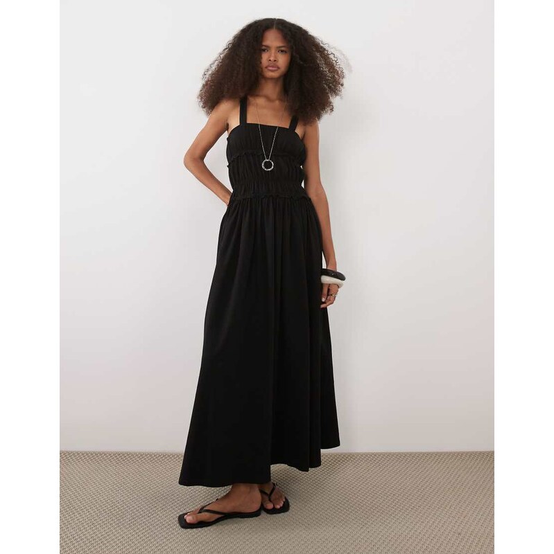 ASOS DESIGN cami with gathered tiers maxi dress in black