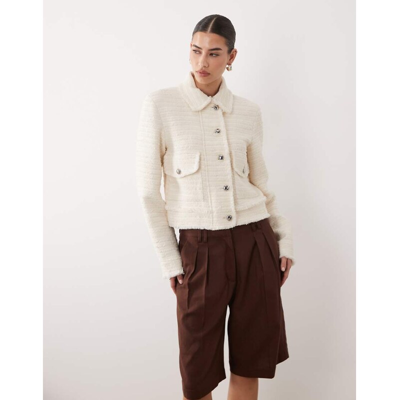 Mango textured button up jacket in cream-Neutral 115379891
