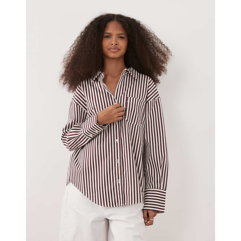 Mango cotton mix classic shirt in burgundy stripe-Red 114492198