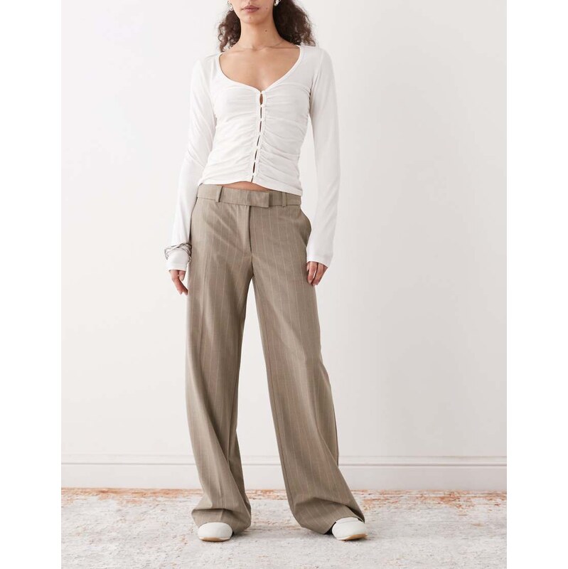 Monki Toucan tailored trousers in mole pinstripe-Neutral