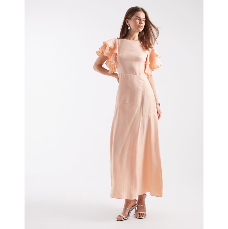 & Other Stories maxi dress with ruffle sleeves in peach pink
