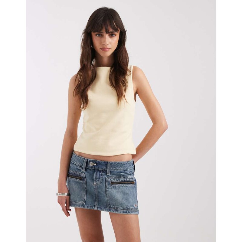 Hollister micro mini denim skort in mid blue wash