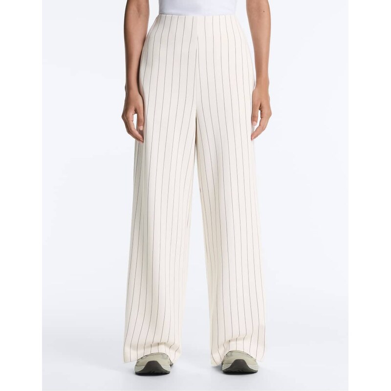 OYSHO Soft-touch pinstripe wide-leg trousers with modal in ecru 114492281