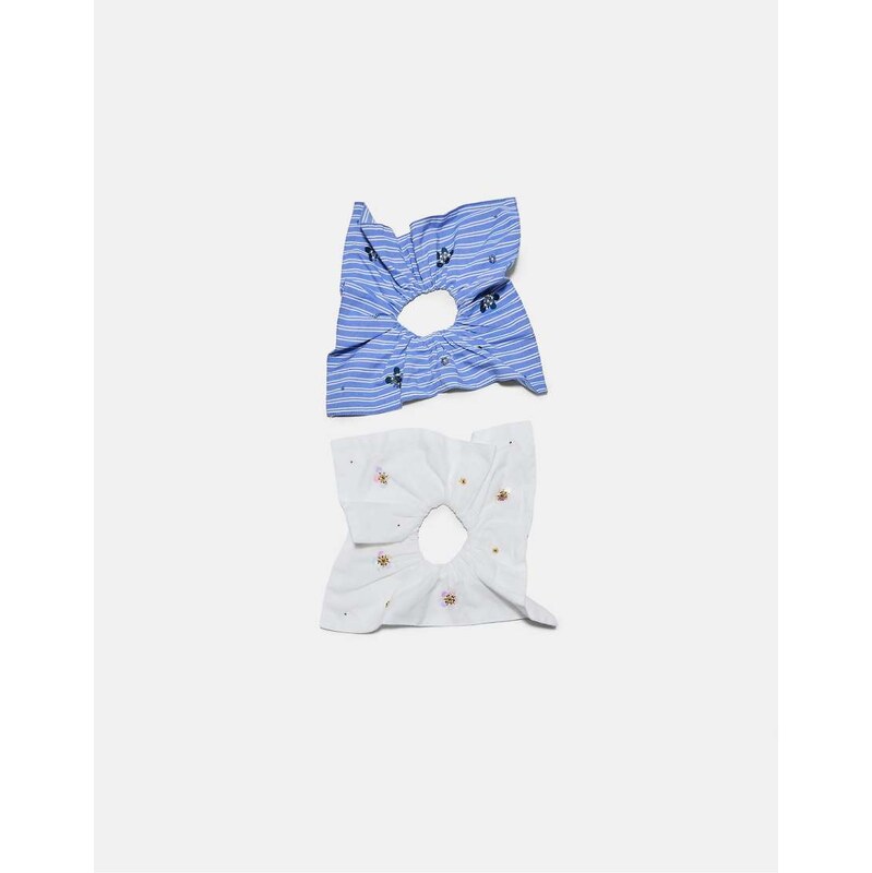 Stradivarius Set of 2 embroidered scrunchies in royal blue-Navy 114492292
