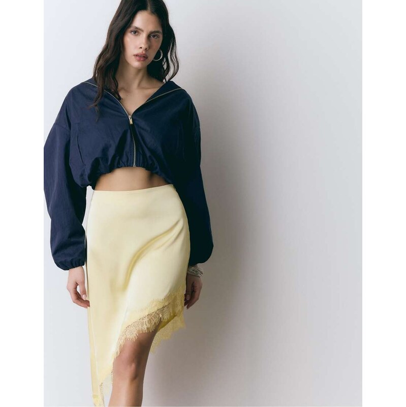 Stradivarius Satin asymmetric skirt in pastel yellow 114492307