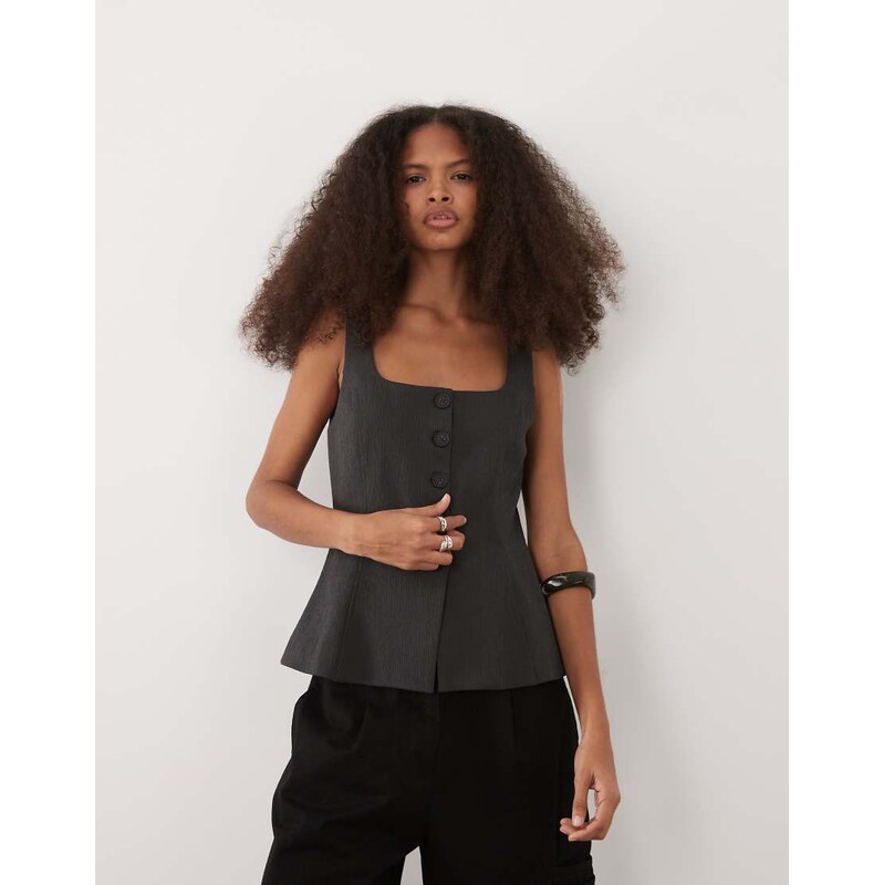 Mango Klume textured square neck vest top in grey 114492196