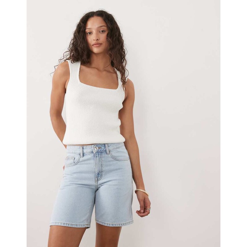 Mango Teen 100% cotton denim bermuda short in bleach wash-Blue