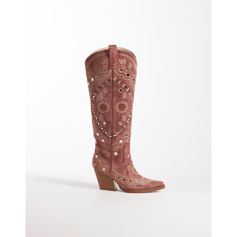 Azalea Wang Aamina embellished western knee boot in pink 114708714