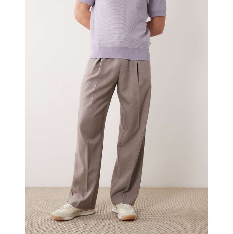 ASOS DESIGN tailored pull on wide leg trousers in mink brown