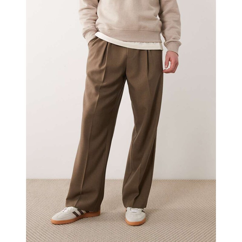 ASOS DESIGN tailored pull on wide leg trousers in olive green