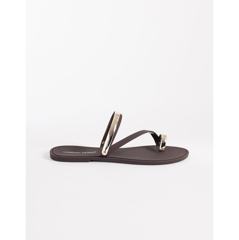 London Rebel Reese flat sandals with gold emblished straps in