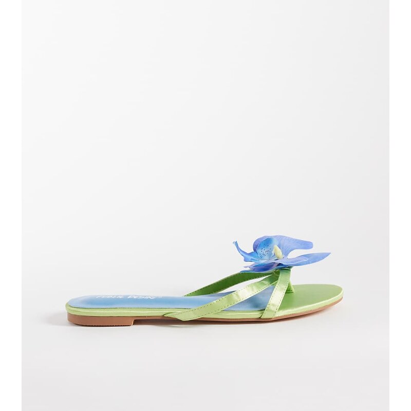 Public Desire Wide Fit Magnolia 3D floral flat sandals in green and 114708808