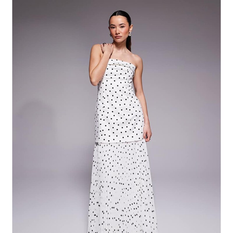 Forever New Petite exclusive bandeau drop waist pleated sheer hem maxi 104805100